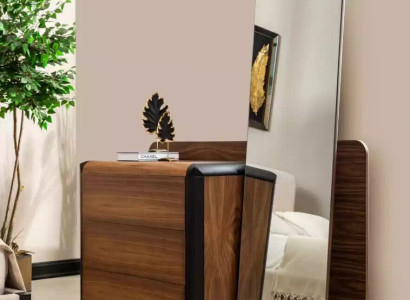 Beautiful modern chest of drawers with mirror in elegant brown